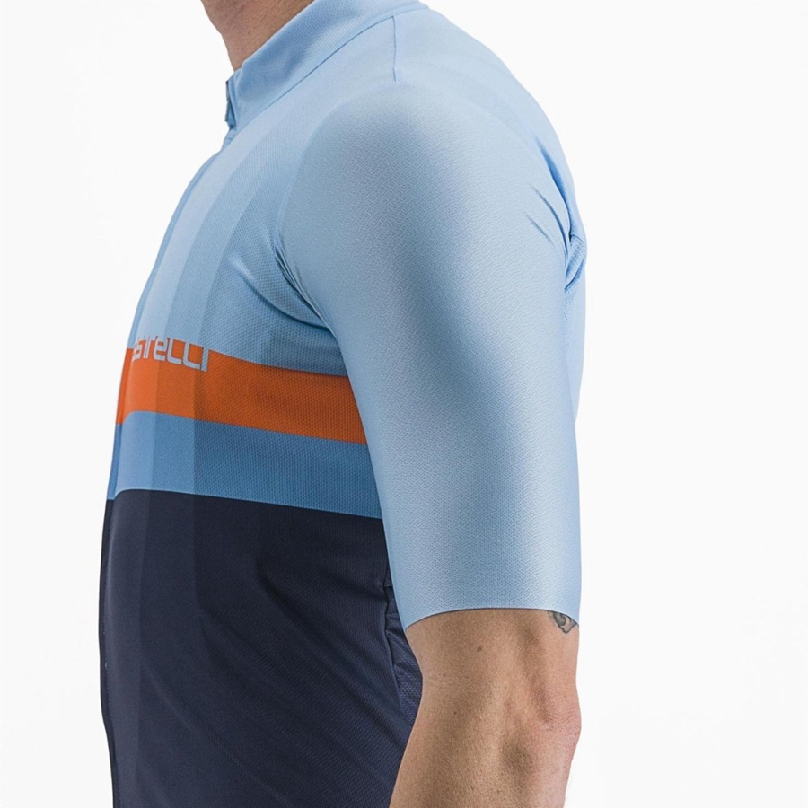 Camisa Castelli A BLOCCO Masculino Azuis Vermelhas Escuro Laranja | 387024GSK
