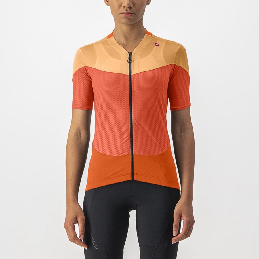 Camisa Castelli GRADIENT COLOR BLOCK Feminino Vermelhas Escuro Laranja Laranja | 709614RGQ