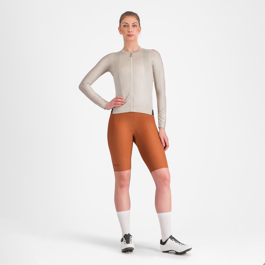 Shorts Com Babador Castelli ESPRESSO W DT Feminino Bege | 014927JSL